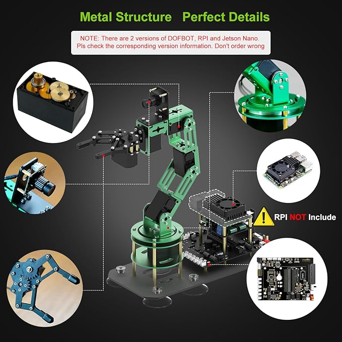 Yahboom Robotics Arm Kit 6DOF with RaspberryPi 5-4GB RAM AI Programmable Electronic DIY Robot Hand Building for Adults ROS Open Source with Gripper(DOFBOT-Pi5-4GB)