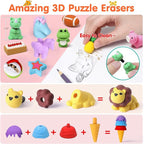 60 Pack Animal Pencil Erasers for Kids, 3D Mini Puzzle Take Apart Erasers, Desk Pets & Treasure Box Toys, Bulk Party Favors, Classroom Prizes, School Supplies, Gift for Boys & Girls