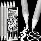 ARTISTRO 5 White Dual-Tip Acrylic Paint Pens for Rock, Ceramic, Glass, Wood, Fabric - White Markers for Acrylic Painting, 5mm Dot + 1mm Fine Tips