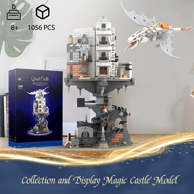 WINNER SPACE Lighting Magic Castle Wizarding Bank Building Sets, Magic Castle Architecture Model Collection Display, Dragon Toys, Ideas Building Toy for Adults Boys Girls (1056 PCS)