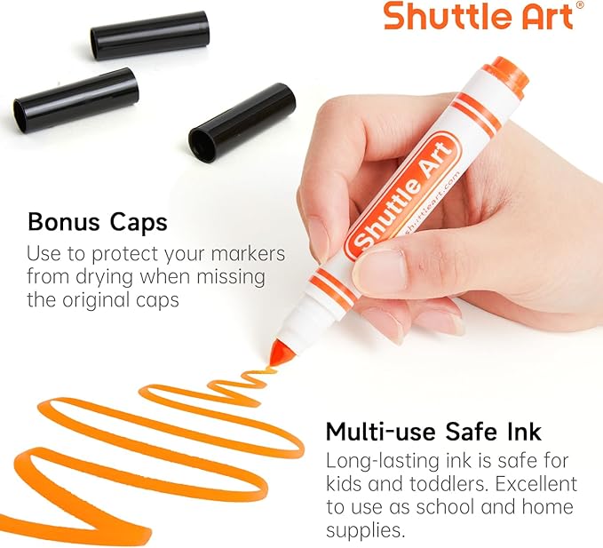 Shuttle Art 264 Pack Washable Markers, 12 Assorted Colors Broad Line Conical Tip Large Markers Bulk with a Box, Bonus Caps, Home Classroom School Supplies for Toddlers Kids Adults Students Teachers