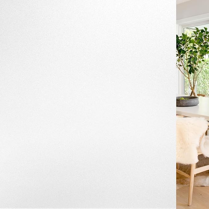 rabbitgoo Window Privacy Film, Non-Adhesive Frosted Glass Window Film for Bathroom, Static Cling Heat Blocking Stickers for Home Indoor Opaque Frosting Coverings House Tint, Matte White 23.6" x 157"