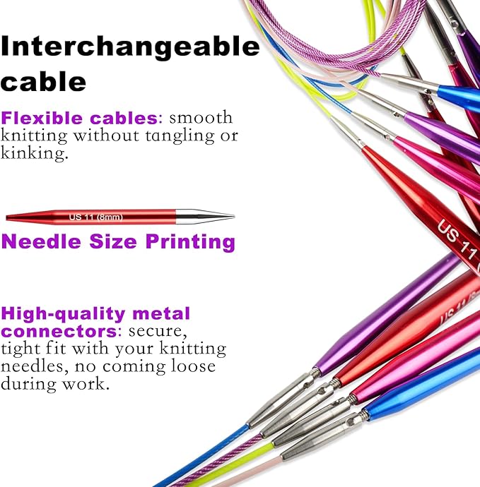 Svartur Interchangeable Circular Knitting Needles Set, with Multicolored Circular Knitting Needles and Cables, Accessories and Knitting Needle Storage Case, 9 Pairs