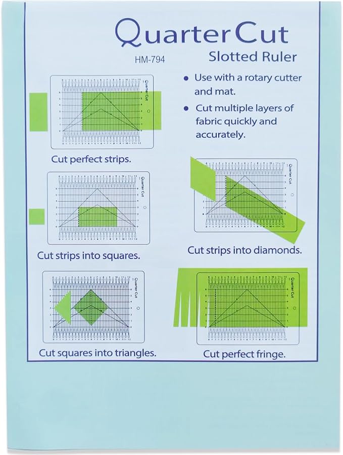 YICBOR Quarter Cut Slotted Ruler Template for Quilting and Sewing Quilt Strip Rulers for Fabric Precise Cutting with 1Pack Nonslip Self Adhesive Silicone Grips