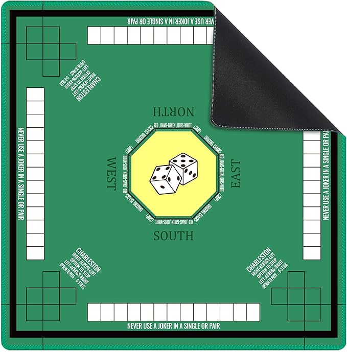 Mahjong Mat for Table 31.5''x31.5'', Mahjong Cloth Cover with Game Rules, Mahjong Tablecloth for Poker, Board Games Table Mat, Card Games, Tile Games, Dominoes (Green)