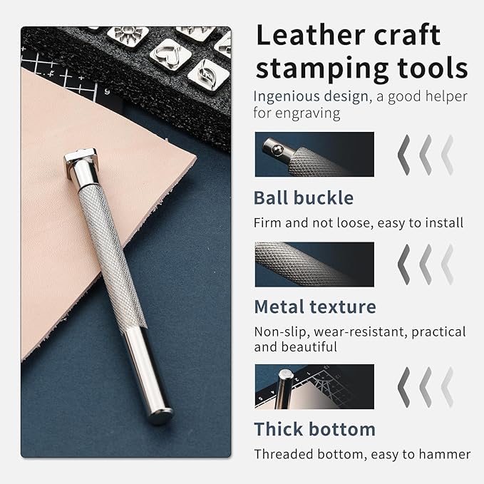33 PCS Leather Stamping Tool Set, 32 PCS Leather Stamps Patterns + 1 Stamping Handle for Craft, Quality Craft Tool Stamp Set for DIY Beginners and Professionals