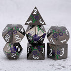 Black Metal Dice Set D&D,7pcs RPG Metal Flower Dice Set with Gift Box,RPG Polyhedral Metal Dice for Table Game(Black Nickel - Purple Green)