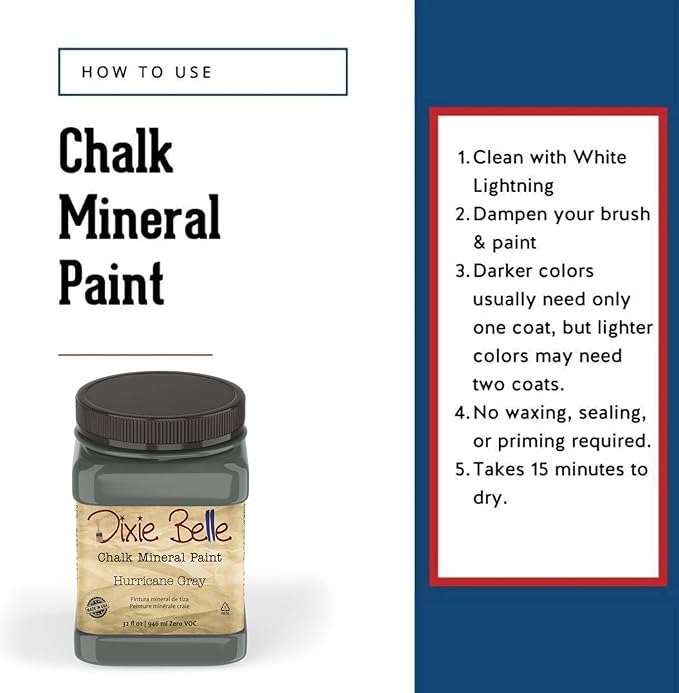 Dixie Belle Paint Company Chalk Finish Furniture Paint - Hurricane Gray (32oz) - Matte Medium Gray Chic Chalk Mineral DIY Furniture Paint
