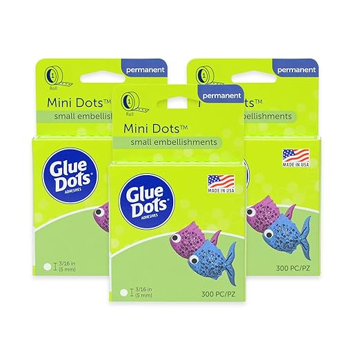 Glue Dots, Mini Dots, Double-Sided, 3/16", 900 Dots, DIY Craft Glue Tape, Sticky Adhesive Glue Points, Liquid Hot Glue Alternative, Clear, 3 Pack