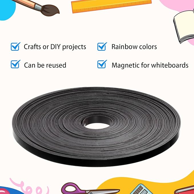 Magnetic Tape Roll Thin Strips, 0.39 Inch x 66 Feet Magnetic Board Dividers Whiteboard Graphic Decorative Tape Marking Line for Classroom Office Art Accessories(Black)