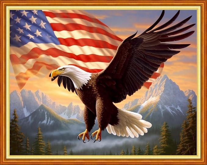 Foxdiviy Cross Stitch Kits - 16x20 inch, 11CT, Pre-printed, Easy for Beginners, Patriotic Eagle Theme, Modern Style, Unisex, All Ages, All Seasons