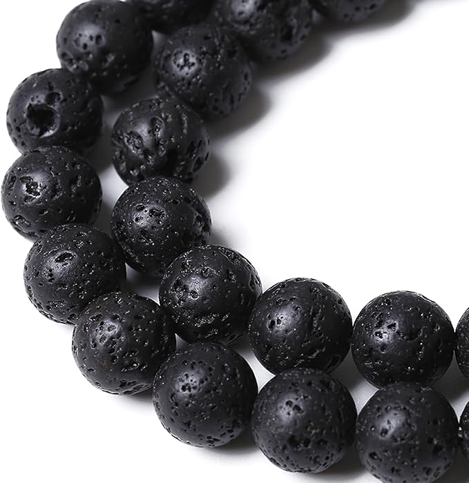 6MM 120pcs Natural Stone Beads Black Volcanic Lava Gemstone Round Loose Beads for Jewelry Making Bracelet 2 Strands 32"