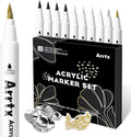 Arrtx Acrylic Paint Pens, 10 Pack Extra Brush Tip White Paint Markers Metallic for Rock Fabric Wood Glass Canvas Ceramic, 4 White 4 Black 1 Gold & 1 Silver, Water Based Ink, DIY Crafts