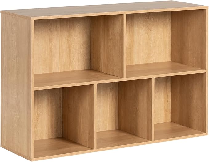 Wooden 5-Cube Storage Organizer with Closed Back Panel, 11in Cube Shelf Opening, Bookshelf, Display Shelf,Closet Cabinet for Home and Office,Natural Oak