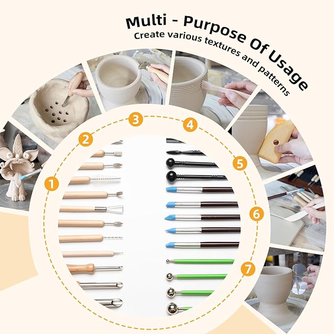 42 PCS Clay Tool, Clay Sculpting Tools Kit, Pottery Tools Can be Used for Stippling, Carving, Molding, and Shaping Clay Crafts, for Beginners, Hobbyists, Artists