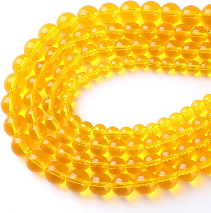 60pcs 6mm Smooth Yellow Crystal Glass Beads Citrine Round Loose Beads for Jewelry Making DIY Bracelet Necklace 15" Energy Healing Power Stone Beads