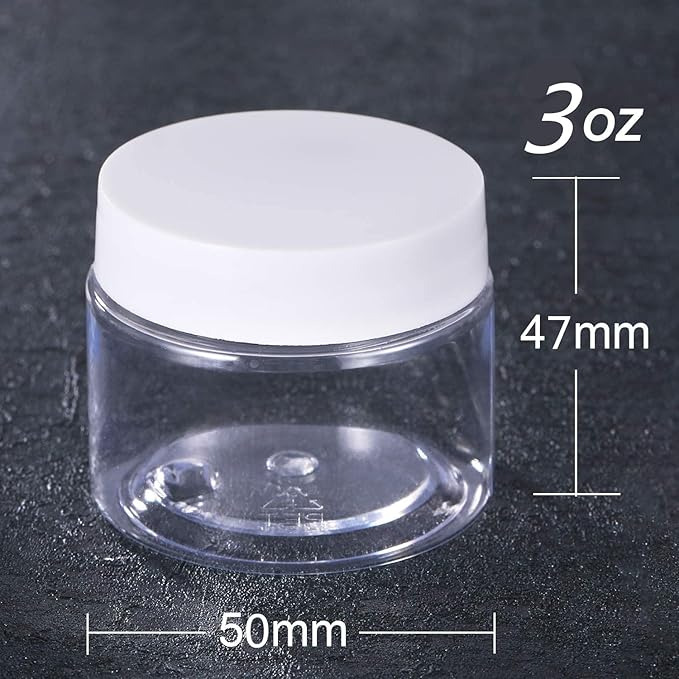 12 Pack 3 oz Plastic Container Jars with Lids Round Clear Travel Cosmetic Container Jars for Toiletries, Lotion, Cream, Ointments, Makeup, Rhinestone, Samples, Kitchen Storage (White)