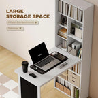 HOMCOM Fold-Out Convertible Writing Table, Wall Mount Desk Cabinet with Blackboard and Side Shelf Multi-Function Home Office Workstation, White
