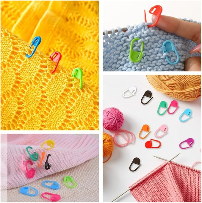 Hayodo Stitch Markers 10 Colors Knitting Crochet Locking 60/160/240Pcs Stitch Needle Clip Counter with 3 Plastic Needle Randomly and 1 Knitting Crochet Loop Ring (Multicolor-240 pcs)