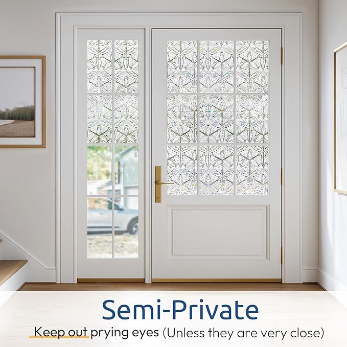 rabbitgoo Window Privacy Film Stained Glass Window Film, Decorative Stickers Removable UV Sun Blocking Clings Door Coverings, Diamond Pattern, 23.6 x 157.5 inches
