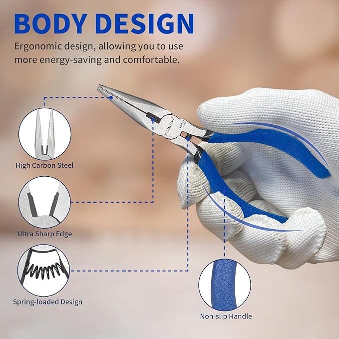 Mini Needle Nose Pliers 5"-2 Pack KAIHAOWIN Small Long Nose Pliers with Wire Cutters, Spring Loaded Thin Needle Nose Pliers, Precision Pliers Set for Crafts/Jewelry Making/Tiny Project