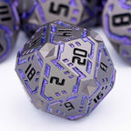 Metal DND Sci-fi Dice Set 7PCS Stripe Polyhedral Dice for Dungeons Dragons RPG Role Playing Game, Glitter D and D Dice with Gift Box D6 D8 D10 D12 D20 (Black Purple) ﻿