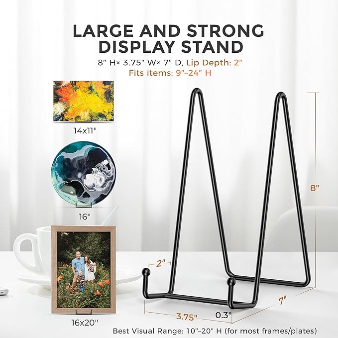 TR-LIFE Plate Stands/Holder for Display, 8 Inch, Large, Metal Frame for Picture, Decorative Platter, Book, Photo Easel (2 Pack)