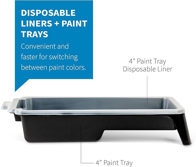Precision Defined Paint Trays, Paint Roller Trays Liner, Plastic Paint Pan for Roller Brushes, Painting Tray for Painting with Deep Paint Pocket (Paint Tray & Liner (12-Pack), 4-inch)