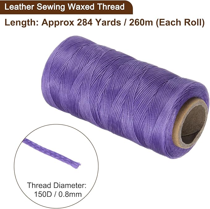 uxcell 150D 0.8mm Flat Waxed Thread 284 Yards Polyester Leather Sewing Waxed String Hand Stitching Waxed Cord for Leather Stitching Sewing Bookbinding DIY Craft Light Purple