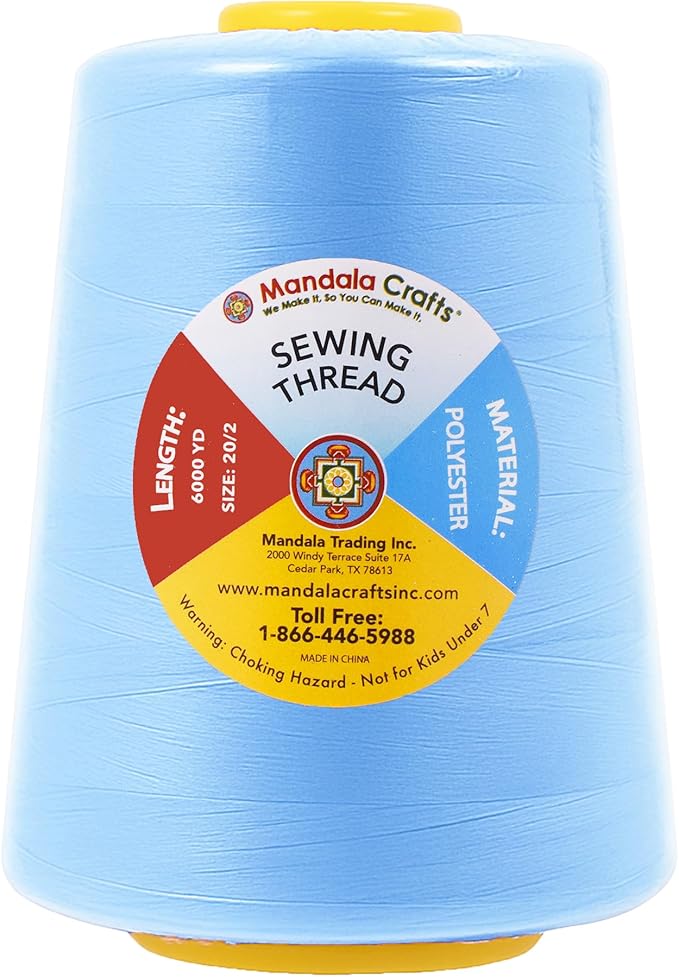 Mandala Crafts 4 Pack of Serger Threads Cones Spools - 20S/2 24000 Yards Polyester Ice Blue Threads for Sergers Machine and Overlock Quilting Sewing Machine