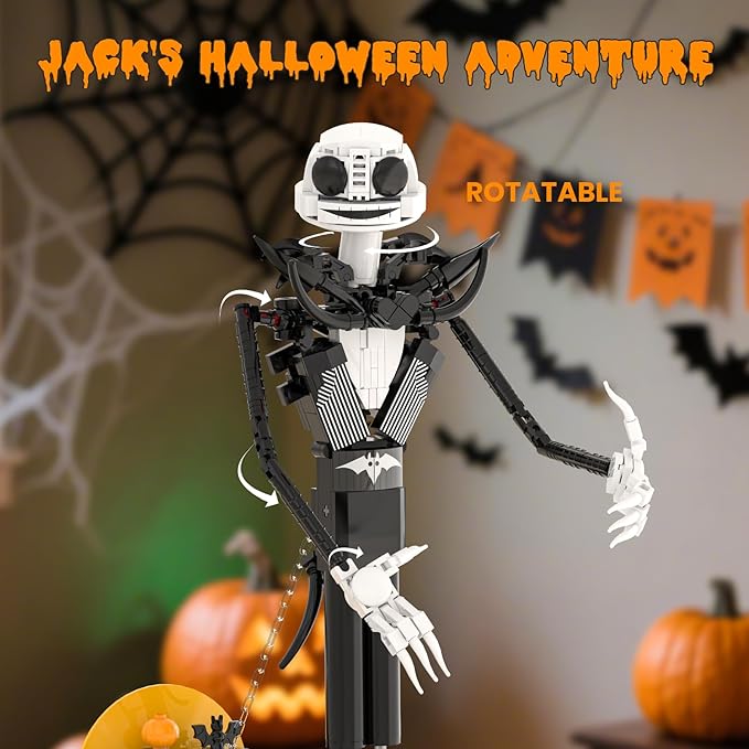 Horror Skull Building Set, Before Christmas Haunted House Building Blocks Set, Pumpkins and Skeleton Ghosts, Halloween Christmas Building Toys Gifts for Movie Fans Adults