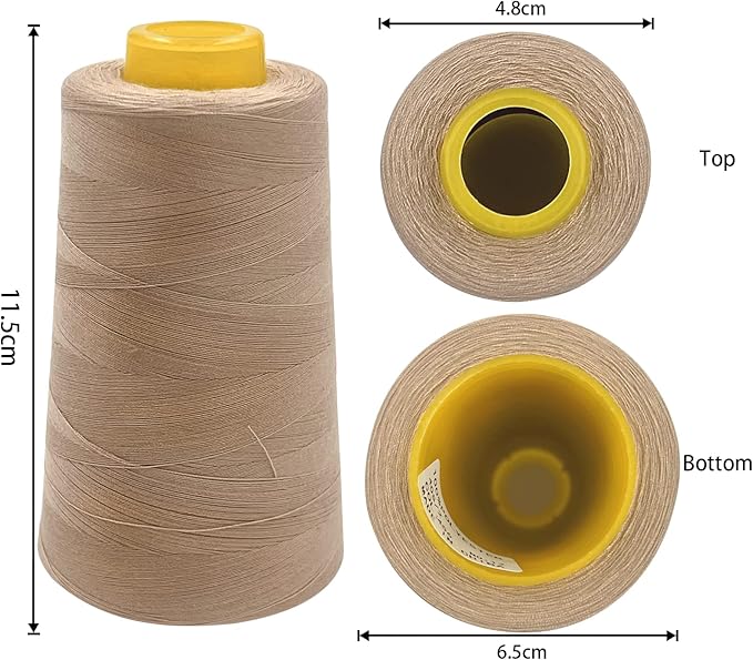 Tortoise 4 Cones of 3000 Yards Each Spool Thread for All Purpose, Serger, Overlock, Quilting, Sewing Machine - 100% Polyester, 40S/2 Dark Cream