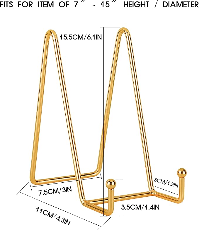 Decolore 6 Inch 5 Pack Gold Metal Display Stands Plate Stand Display Stands for Picture, Decorative Plate, Book, Photo Easel, Artistic Work