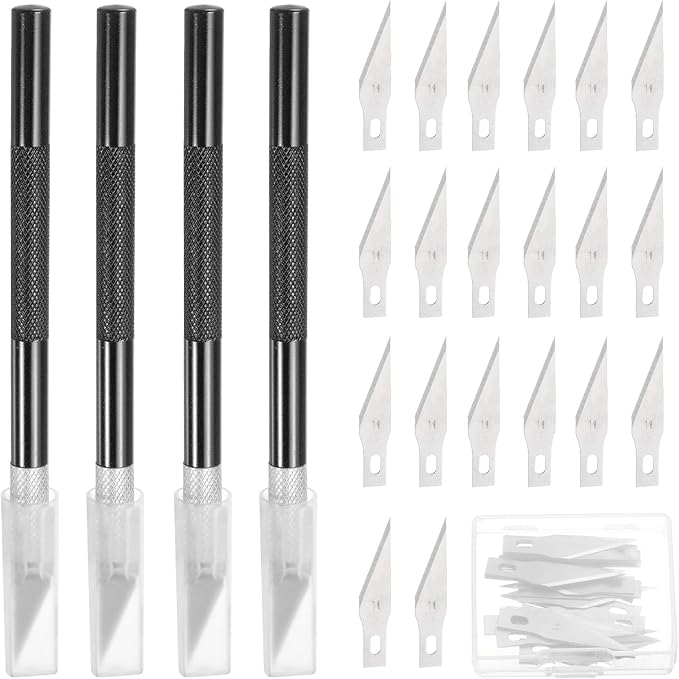 MECCANIXITY 4 Pcs Exacto Knife, Craft Hobby Knife with 40 Exacto Blades(#11) Profession Craft Knives for Crafting, Modeling, Scrapbooking (Black)