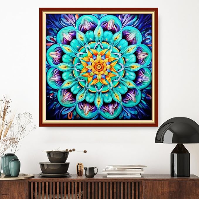 Dimxvean Stamped Cross Stitch Kits,Cross Stitch Kits for Adults Beginners,Embroidery Kits Full Range of Cross Stitch Stamped Kits Needlepoint Kits Cross Stitch Patterns-Magic Mandala 18x18 inch