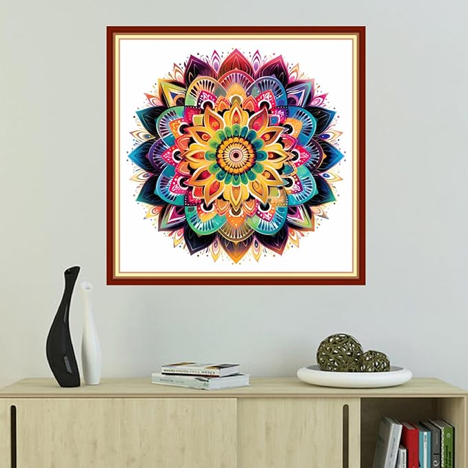 Foxhool Beginners Cross Stitch Kits Stamped Full Range of Embroidery Kits for Adults DIY Cross Stitches kit Embroidery Patterns for Needlepoint kit-Colorful Mandala 18x18 inch