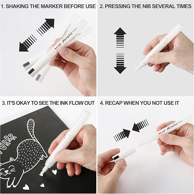 SFAIH Black & White Acrylic Paint Markers - 8 Pack 2-3MM Medium Tip & 0.7MM Extra Fine Paint Pens for Rock Painting, Wood, Metal, Fabric, Plastic, Canvas, Glass, Ceramic, Diy Crafts