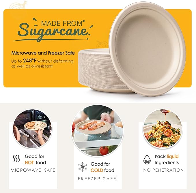 Gezond Compostable Paper Plates - 700pcs Biodegradable Heavy-duty Brown Plates Set for Party