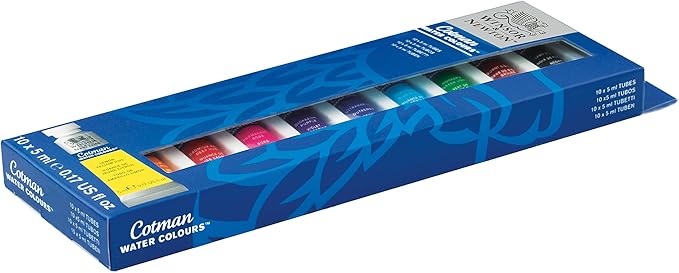 Winsor & Newton Cotman Watercolor Paint Set, 10 Colors, 5ml (0.17-oz) Tubes