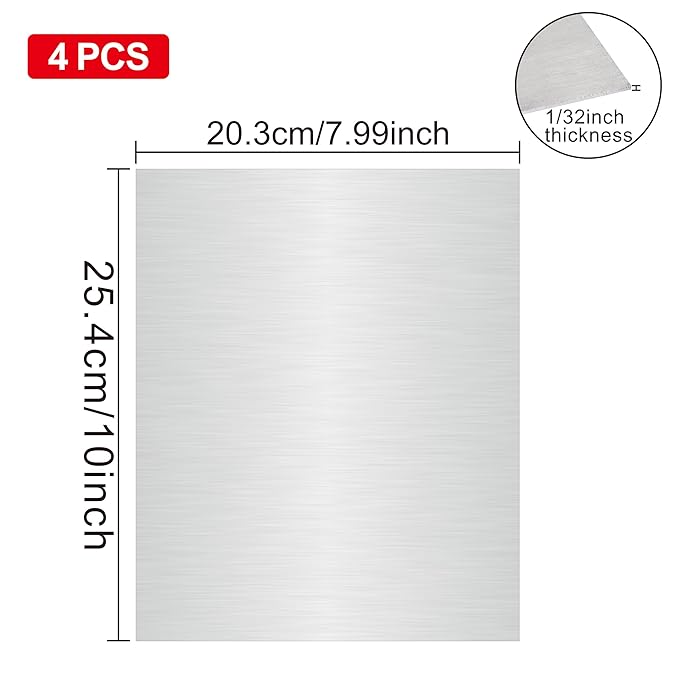 4PCS 8"x10"x1/32 Stainless Steel Metal Plates for Magnetic Mount Board Wall,Tickness 0.8mm 430 Stainless Steel Shim Stock Plates for Crafting, Kitchen, Office
