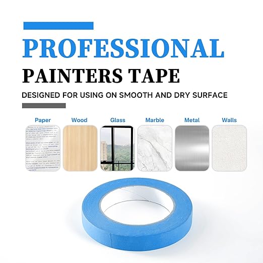 Premium Blue Masking Tape,Painters Tape,Blue Painters Tape for Automotive,DIY Paper Arts & Crafts, Spraying Drywall Paint, No Residue & Easy to Clean Up,6pcs 0.7inches X 54 Yd Painter's Tape