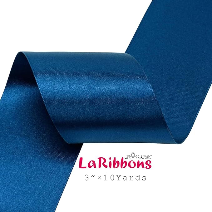 LaRibbons Navy Satin Ribbon 3 Inch 10 Yards Double Faced Luxury Navy Silk Ribbon for Gift Wrapping Flower Bouquets Bow Christmas Wedding Party Decoration