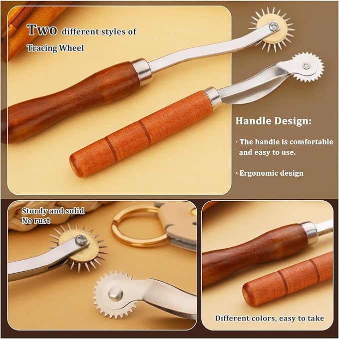 Nitlak 2 PCS Tracing Wheel,Tracing Wheel Sewing Tool,Wooden Handle Stainless Steel Pounce Wheel,Tracing Wheel for Sewing Patterns, Tracing Wheel Tool for Leathercraft, Professional Marking Spacer