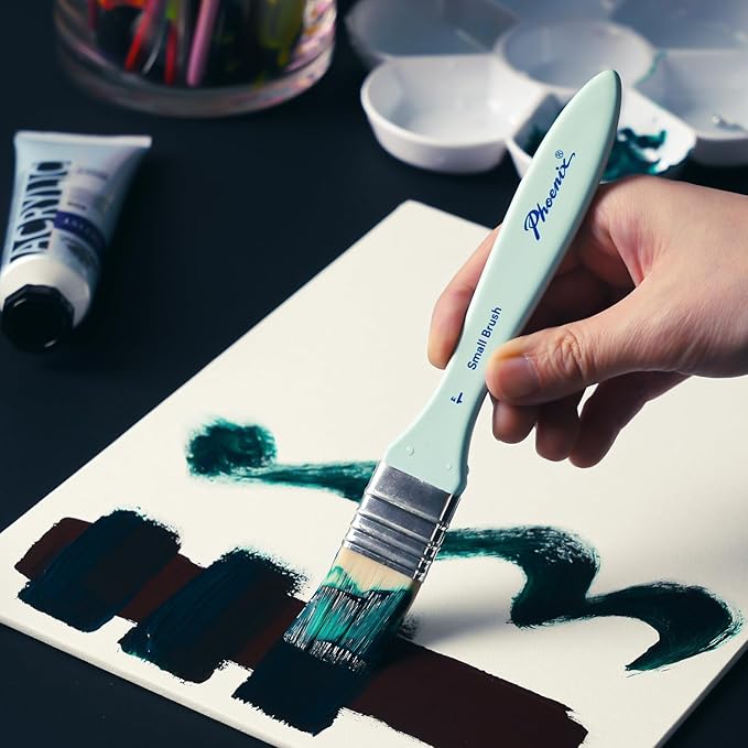 PHOENIX Flat Paint Brush Set - 3 Sizes Nylon Large Paint Brushes for Acrylic Painting, Gouache, Wood Furniture, Gesso, Varnishes & Wall