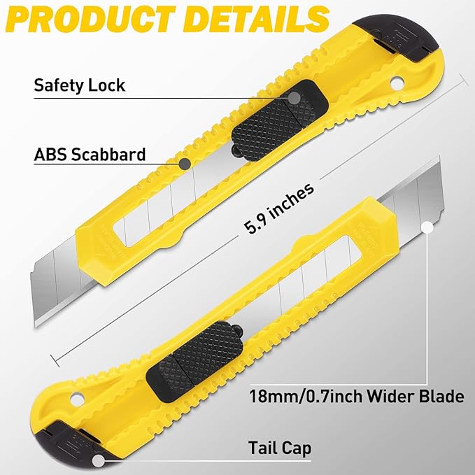DIYSELF 14 Pack Box Cutter Retractable, 18mm Box Knife, Utility Knife Retractable with Snap Off Blade, Box Opener for Home, Cutter Knives for Cardboard, Art, Craft