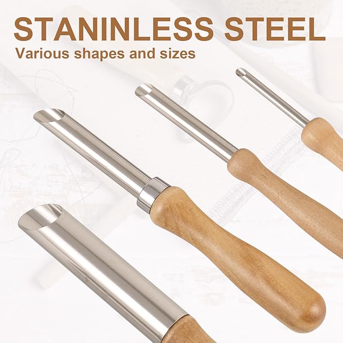 DIYOOHOMY Pottery Carving Tools Set, Clay Sculpting Tools with Straw Hole Puncher Needle Pottery Ribs Kit for Ceramic Polymer Clay Modeling, Drilling, Shaping, DIY Crafts Supplies (8)
