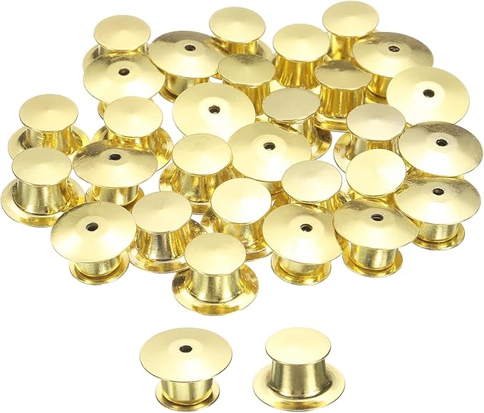 uxcell 40Pcs Metal Locking Pin Backs, Pin Keepers Locking Clasp Flat Head Clamp Needle Back Lock for DIY Brooch Crafts Badges Enamel Lapel, Gold