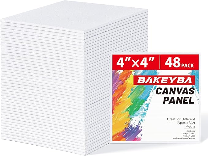 Mini Canvas Boards 48 Pack, 4x4 Inch Painting Canvas Panels, 100% Cotton Pre-Primed for Acrylics Oil Watercolor Tempera Paints