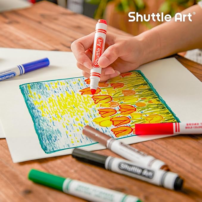 Shuttle Art 304 Pack Washable Markers, 16 Assorted Colors Broad Line Conical Tip Large Markers Bulk with a Box, Bonus Caps, Home Classroom School Supplies for Toddlers Kids Adults Students Teachers