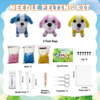 Needle Felting Kit, 3 Pcs Dog Wool Needle Felting Kit for Beginners & Adult, Animal Doll Making Set with Video Instruction, Craft Party Supplies, Tools & Foam Pad, DIY Home Decor, Birthday Gift